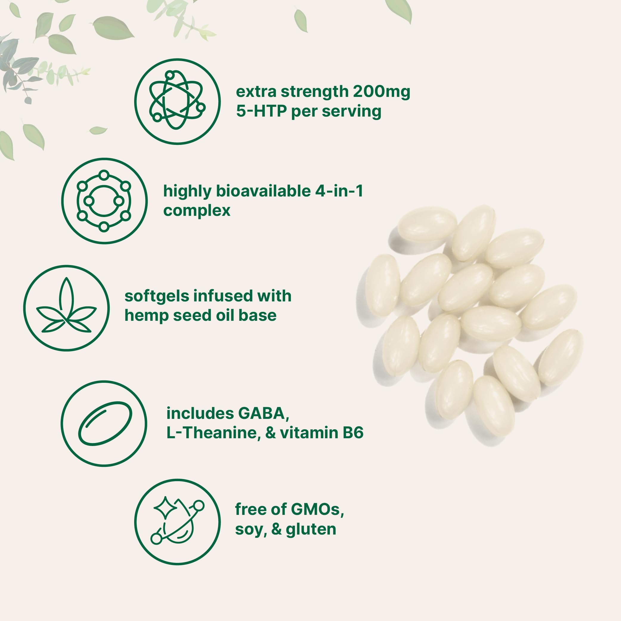 5-HTP 200mg with GABA, L-Theanine and Vitamin B6, 240 Softgels — Amazon image 3