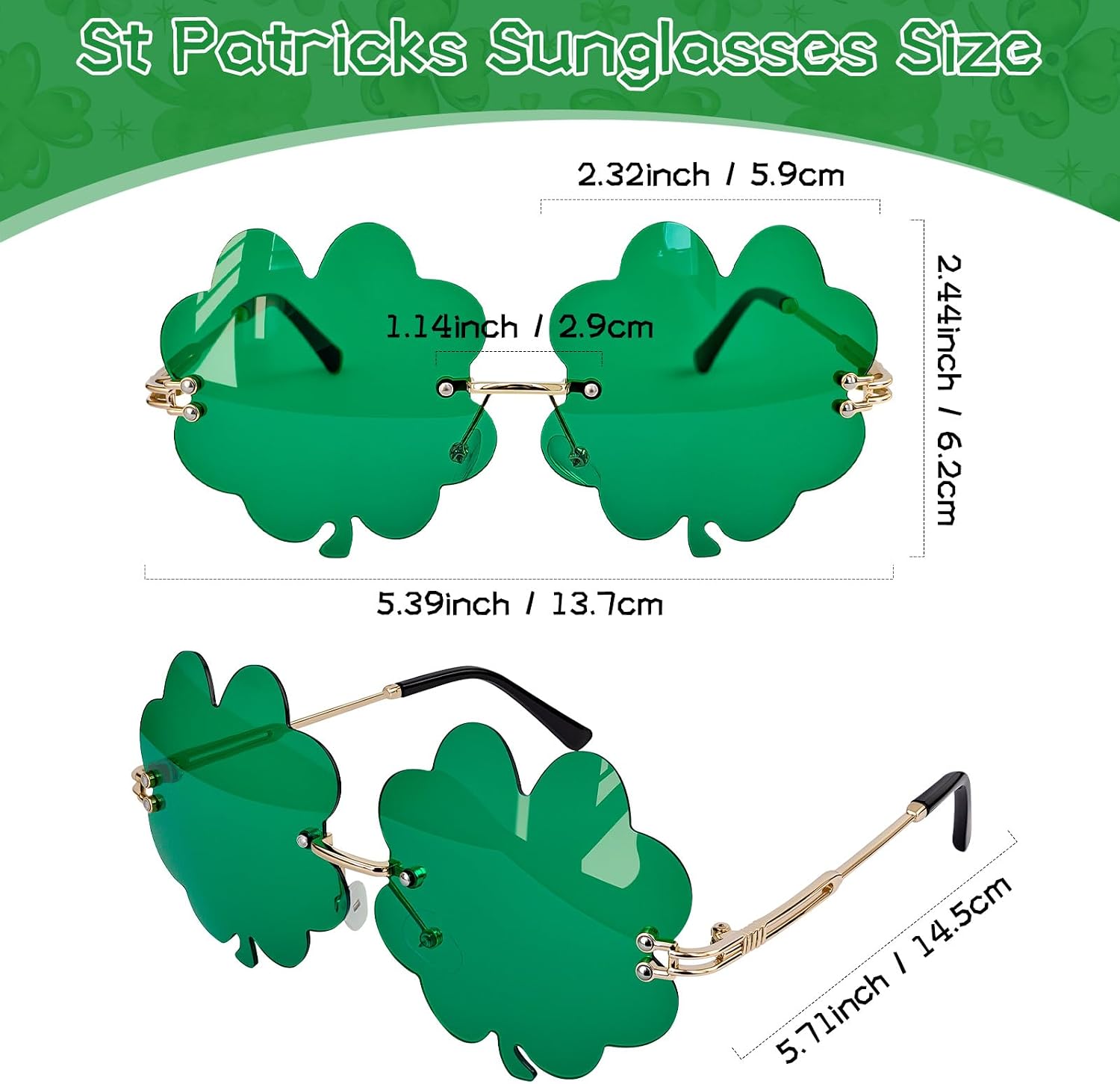 GUYI Shamrock Sunglasses: Novelty Green Four Leaf Clover St Patricks Day Glasses for Leprechaun Costume & Party