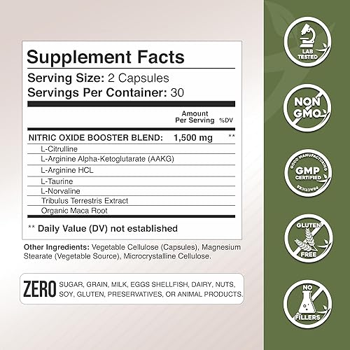 Miniatura 4 de Gade Nutrition Suplemento de óxido nítrico L Cápsulas de arginina – Energía, resistencia y rendimiento – Pre entrenamiento – Constructor muscular –