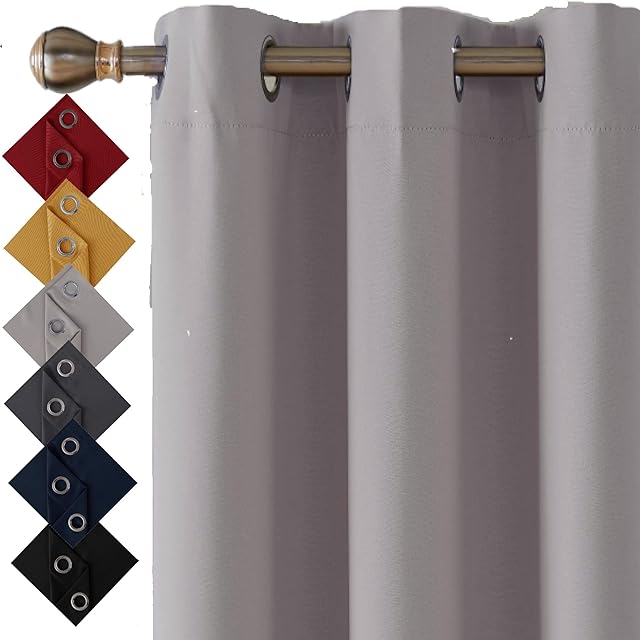 Thermal Insulated Blackout Ring Top Eyelet Curtains for Bedroom Windows 66 x 54 Inches Silver Grey 2 Panels (66(167cm) wide x 54(137cm) long, Silver)
