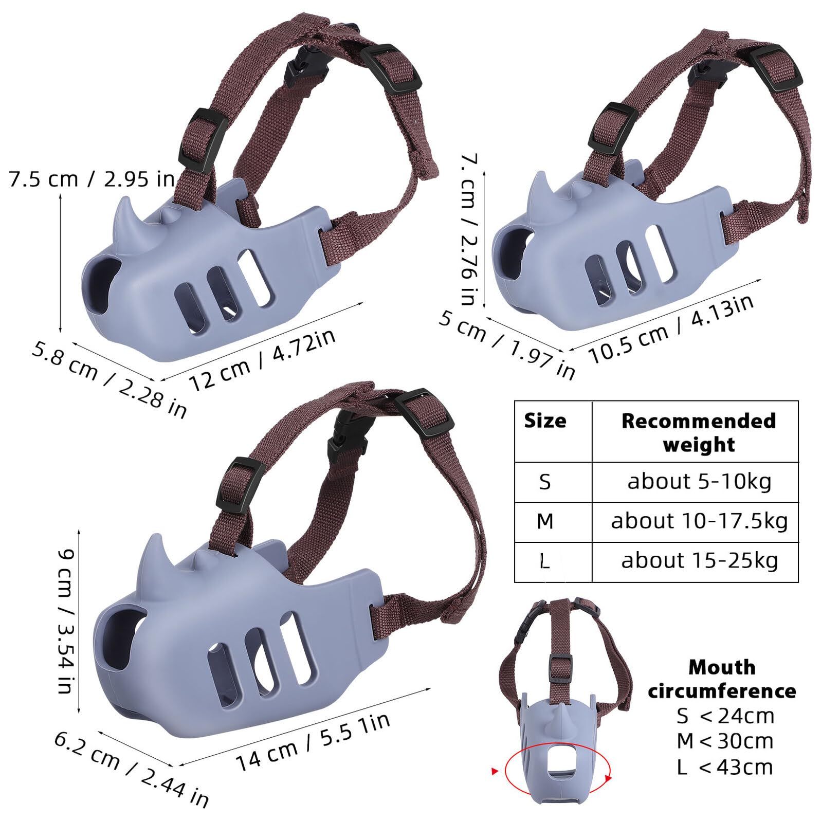 KOMBIUDA 3 pezzi Museruola per Cani Regolabile in Silicone Morbido Antibagno e Antimorso Traspirante e Resistente alle Intemperie per Cani Piccoli Medi e Grandi