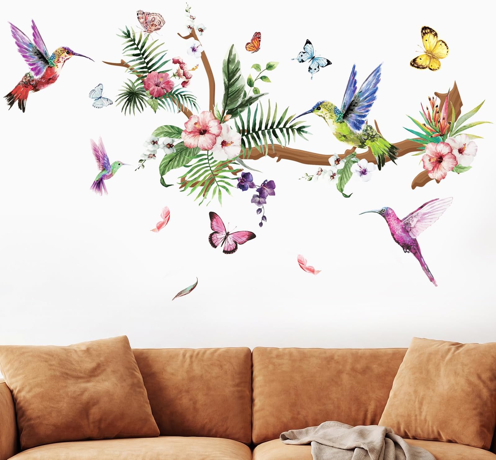 Zonon 3 Sheets Hummingbirds Wall Stickers Murals Peel Decals Birds Tree Flower Butterfly Window Sticker Vinyl Wall Decor Self-Adhesive Waterproof Removable Art Clings for Living Room Bedroom Bathroom