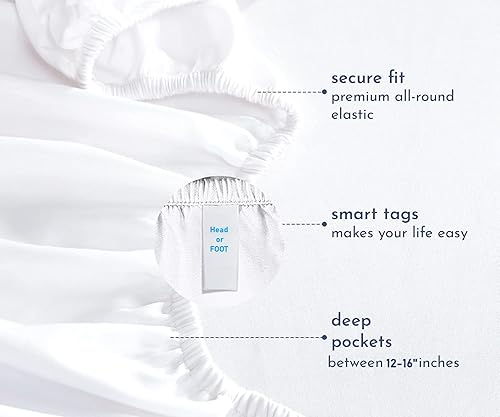 Miniatura 3 de Juego de las mejores sábanas de 600 hilos tamaño Queen hecho 100 % de algodón peinado de fibras largas juego de sábanas profundas de 4 piezas