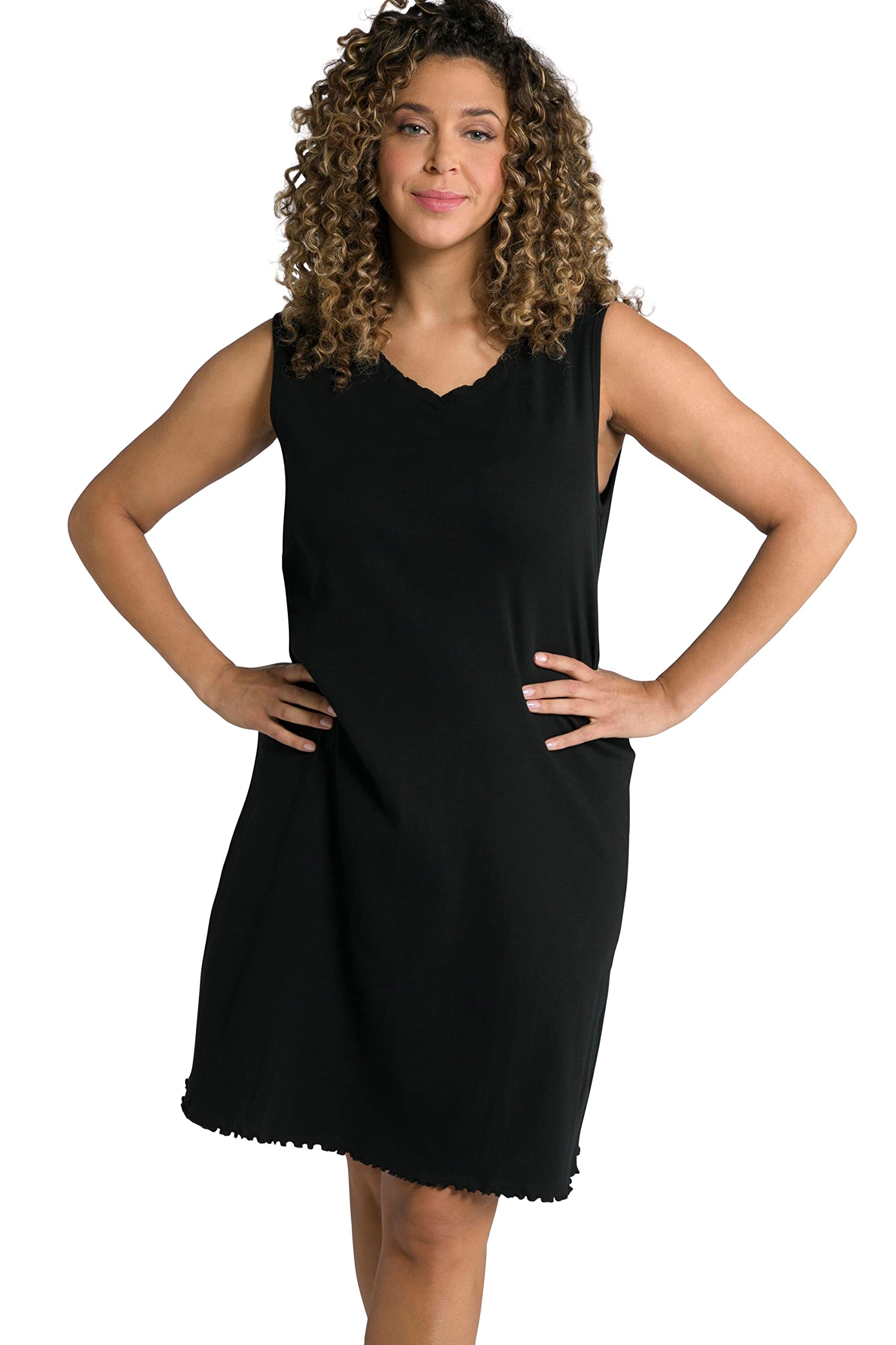 Ulla Popken Damen große Größen Übergrößen Plus Size Kleid, A-Linie, Jersey, V-Ausschnitt, ärmellos 793167