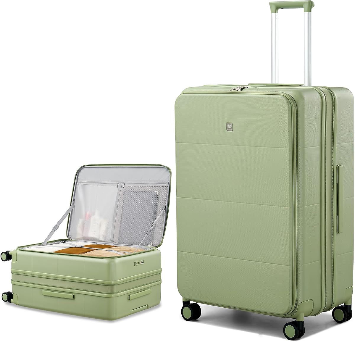 Hanke Expandable Large Checked Luggage, 28 Inch Top Opening Suitcase | Trunk Luggage, All-PC Hard Shell, Durable, Silent 360° Spinner Wheels, TSA Lock, 120L Deep Main Compartment, Bamboo Green