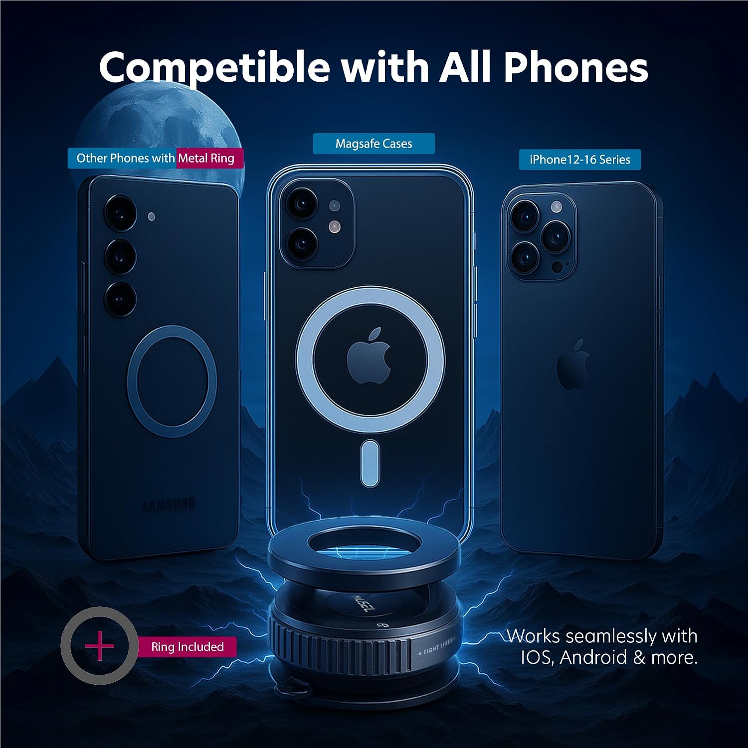 MUSEL Car Phone Holder for MagSafe [88LBS Strong Suction & 24 N55 Magnets] 360° Adjustable Car Phone Mount, Phone Holders for Your Car for iPhone & Android - 8