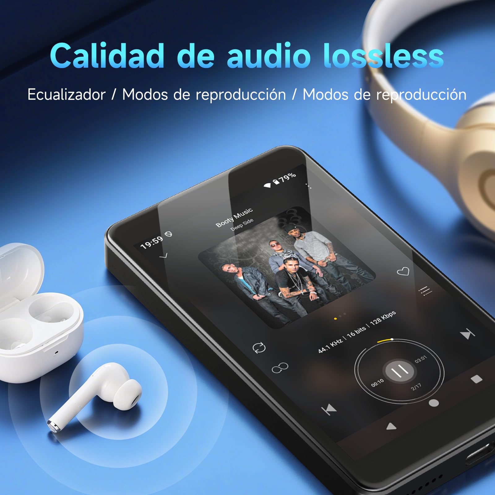 Reproductor MP3 Android 14 con Spotify, Play Store, Amazon Music, Audible, Libby, Reproductor de música MP4 con Pantalla táctil de 4" para niños con Control Parental, Modo Eye-Care (Negro Espacial)