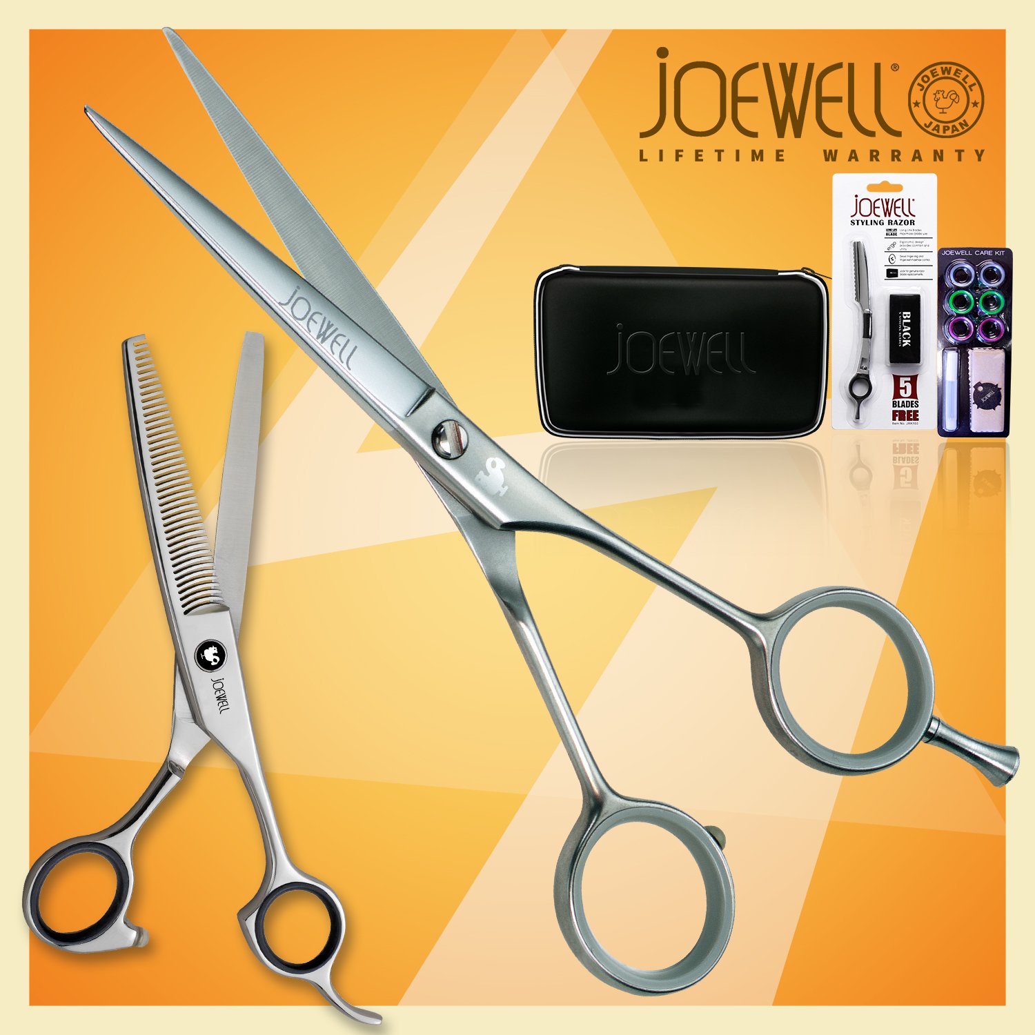 Joewell Classic Pro 6.0" Shears / Scissors Free Thinner, Iron, Razor, Care Kit
