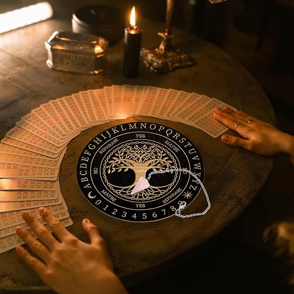 AHANDMAKER Ensemble de Planches à Pendule Tableau de Divination de Radiesthésie Tableau de Message Métaphysique avec Collier de Pendule en Cristal pour Fournitures D'Autel de Sorcellerie, Arbre de Vie - 4