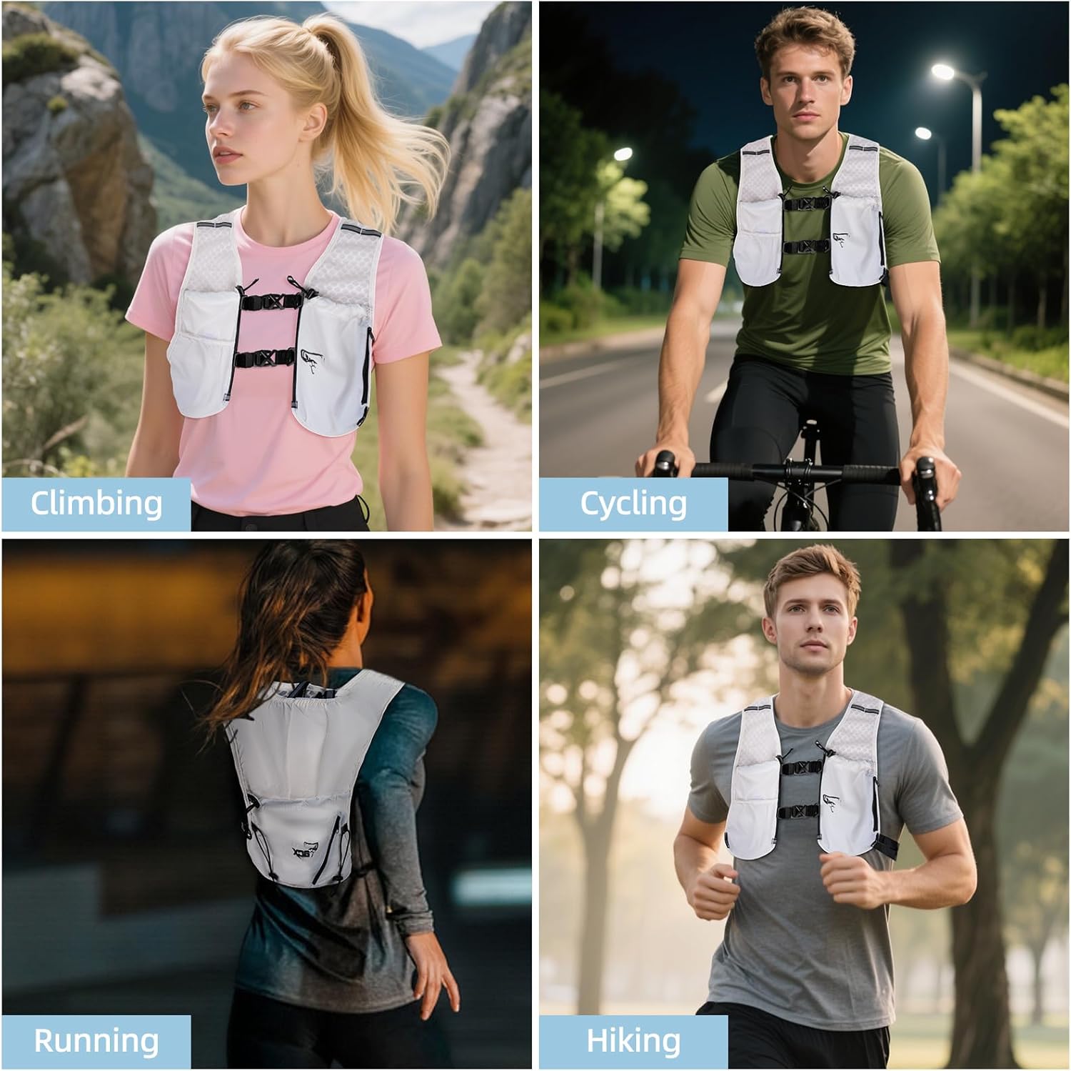 Hydration Backpack for Women Men, Lightweight Running Vest with 1.5L Water Bladder, Breathable Water Backpack for Hiking Running Cycling Climbing-White/Black - Image 7