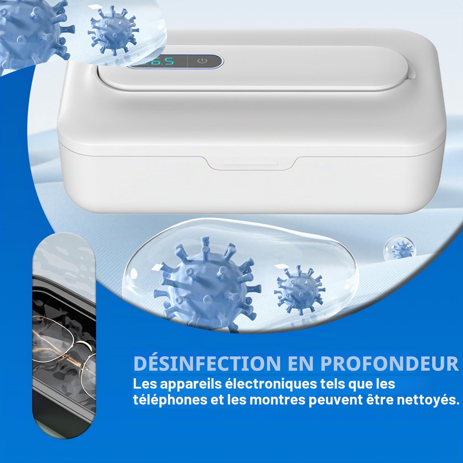 Boîte de désinfection UV : stérilisateur d'outils pour ongles avec affichage numérique, amovible pour l'utilisation Centre de désinfection UV pour téléphone portable, masques, lunettes, clés