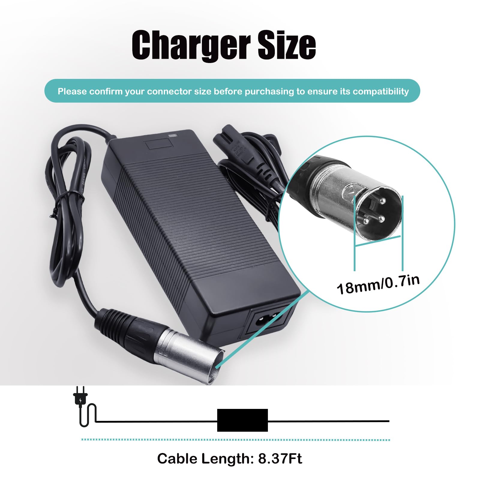 Cargador XLR 3 pines 36V para Ebike Swagtron EB6, Heybike Cityscape, Giant, Ecotric Starfish Dolphin Peacedove 20"