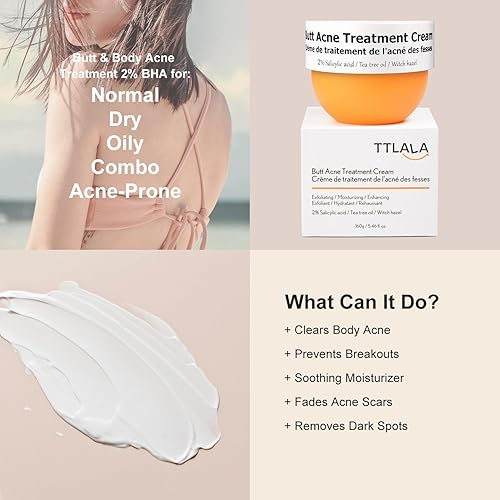 Miniatura 3 de Tratamiento para eliminar el acné de los glúteos, crema hidratante con ácido salicílico al 2%, aceite de árbol de té y hamamelis, tratamiento de