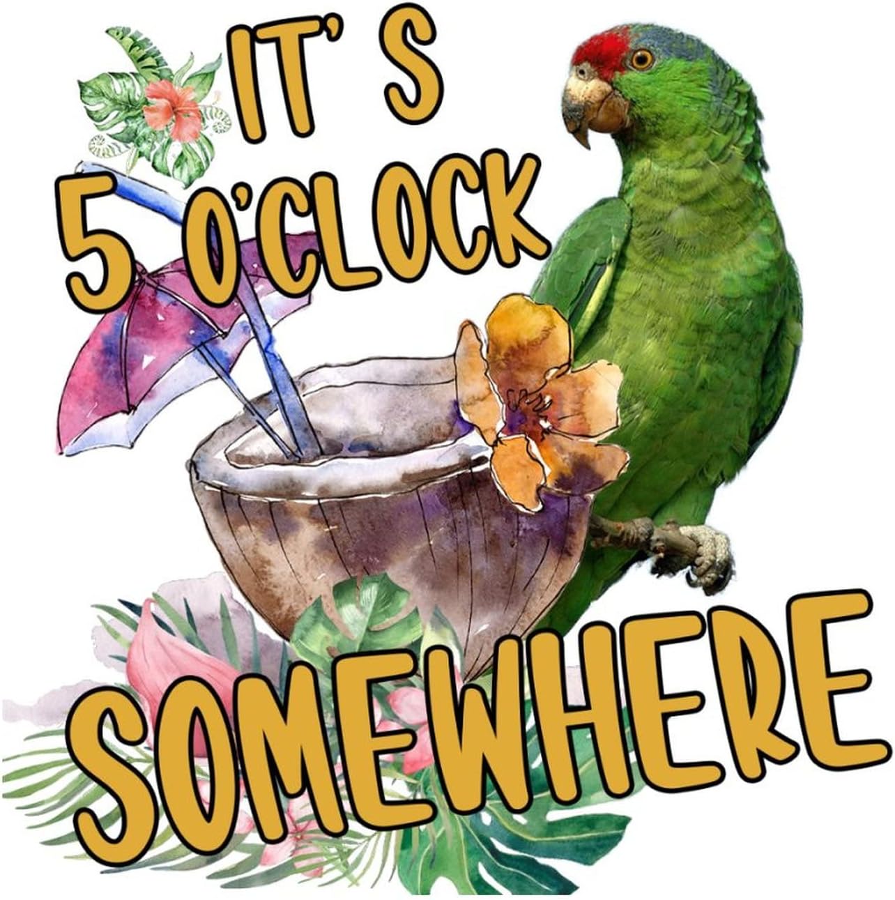 It's Five O'clock Somewhere Wall Sticker Quotes Happy Hour Pool Beach Furniture Wall Decal Vinyl Wall Art Murals Quotes for Floor Window Party Playroom Wall Decoration 28in