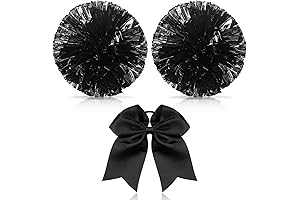 Hanaive 3 Pcs Black Pom Poms Cheer and Large Cheerleader Hair Bow...