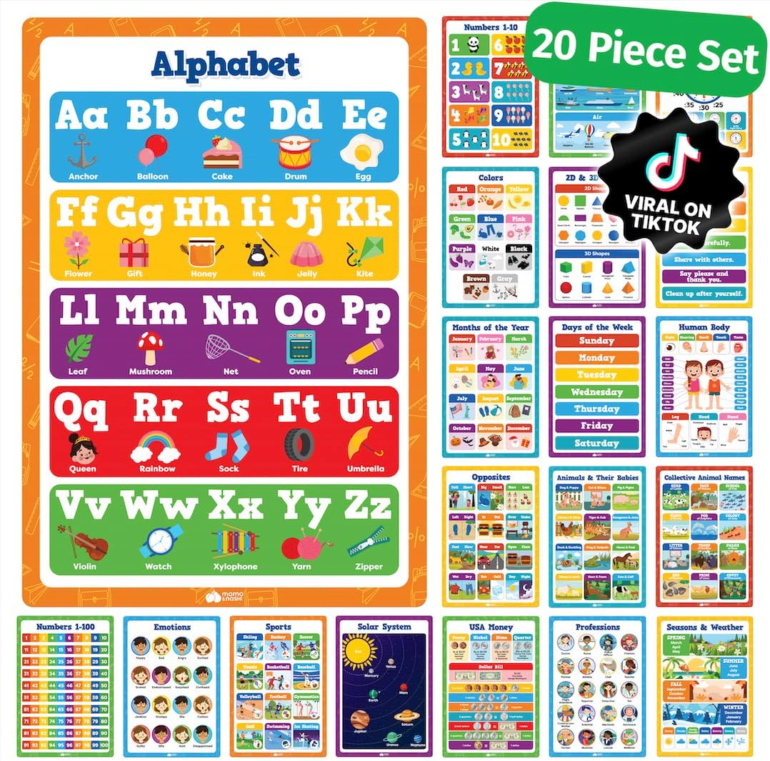 Momo & Nashi Set of 20 Educational Posters 16x11 inch Classroom Decor Classroom Must Have Supplies Preschool Learning Activities