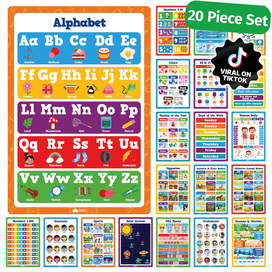 Educational Learning Posters for Toddlers 1-3 - Wall Art Poster Board Chart