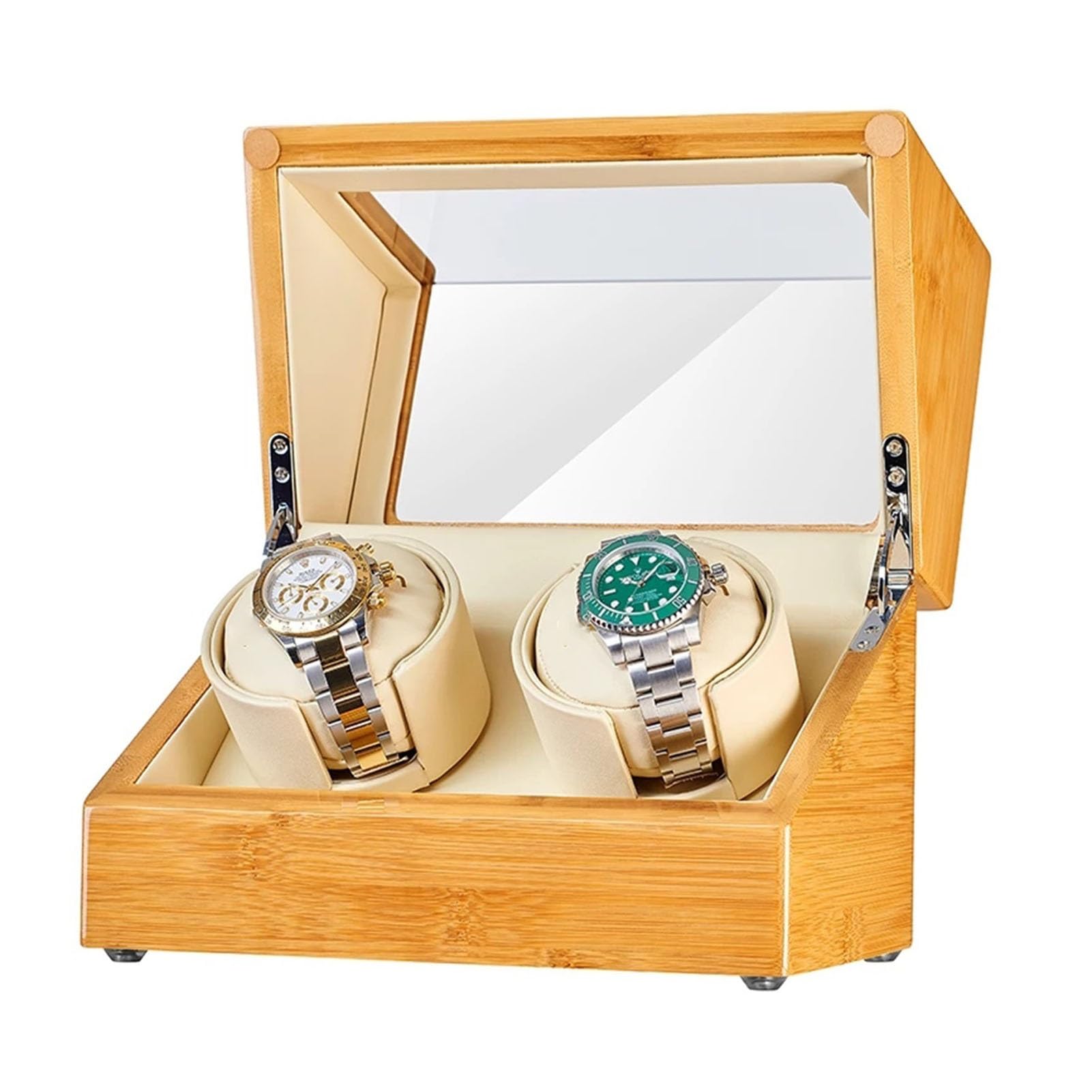 MYUYEE Double Watch Winder Bamboo Wood Shell Automatic Watches Box Japanese Quiet Motor Flexible Watch Pillows Fit Lady And Man Watches