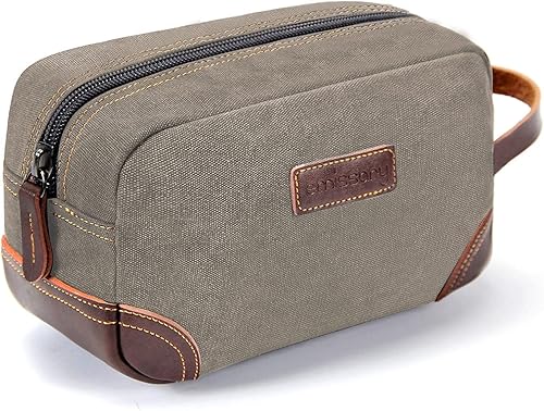emissary Neceser de viaje de cuero y lona para hombre, kit de aseo Dopp para hombre, bolsa de afeitar para accesorios de viaje, Gris,claro, Neceser