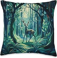 Vista 1 de UNREAL WORKSHOPS Almohada Art Nouveau con diseño de hojas de ciervo, espíritu de bruja, verde bosque, 16 x 16 pulgadas, multicolor