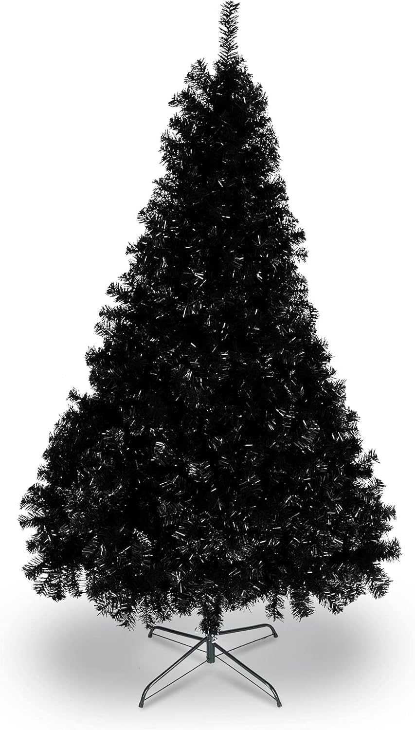 Bonnlo Upgraded Full 6ft Artificial Black Halloween Christmas Tree Holiday Decoration w/ 1,600 Branch Tips, Sturdy Metal Stand