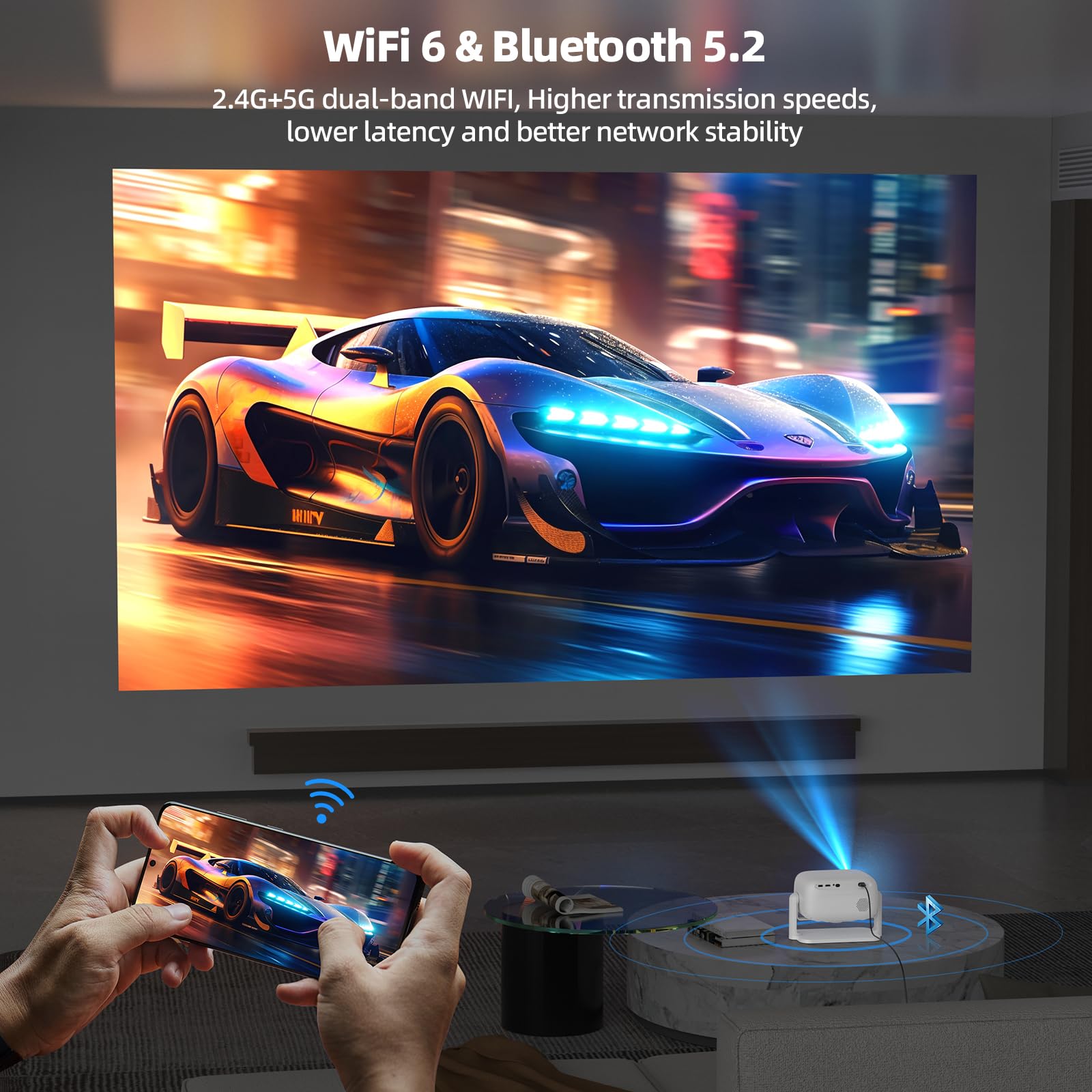 Bettdow per [Netflix Official] Proiettore Intelligente 4K, 1080P Autofocus/Correzione Trapezoidale, Videoproiettore con WiFi6 e Bluetooth 5.2, HDR 10/10+ Proiettore Home Theater, Bianco