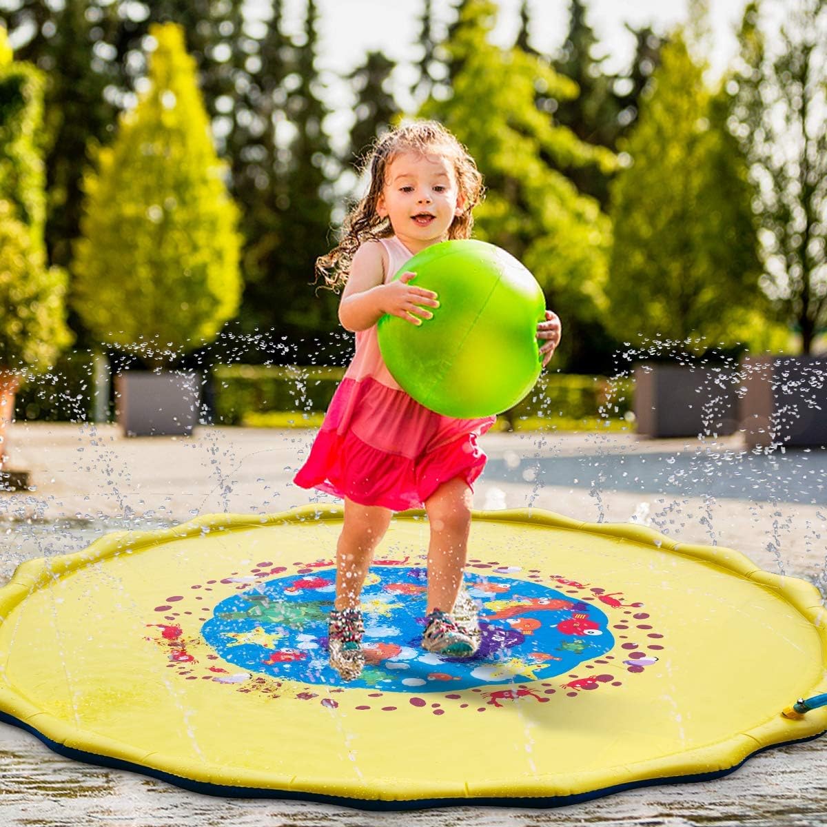 Uiter Sprinkle & Splash Play Mat, 60'' Blue Inflatable Pool, Sprinkler Pad, Wading Pool, Summer Outdoor Water Toys