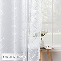 Vista 4 de Cortinas traslúcidas blancas de 84 pulgadas de largo, 2 paneles con ojales, cortinas blancas semitransparentes para sala de estar, dormitorio