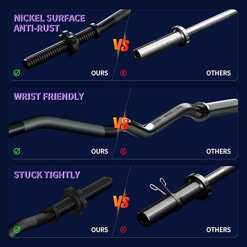 Miniatura 5 de Barra de levantamiento de pesas EZ de 47 pulgadas, barras rizadoras de 1 pulgada para levantamiento de pesas, barra para empujes de cadera,