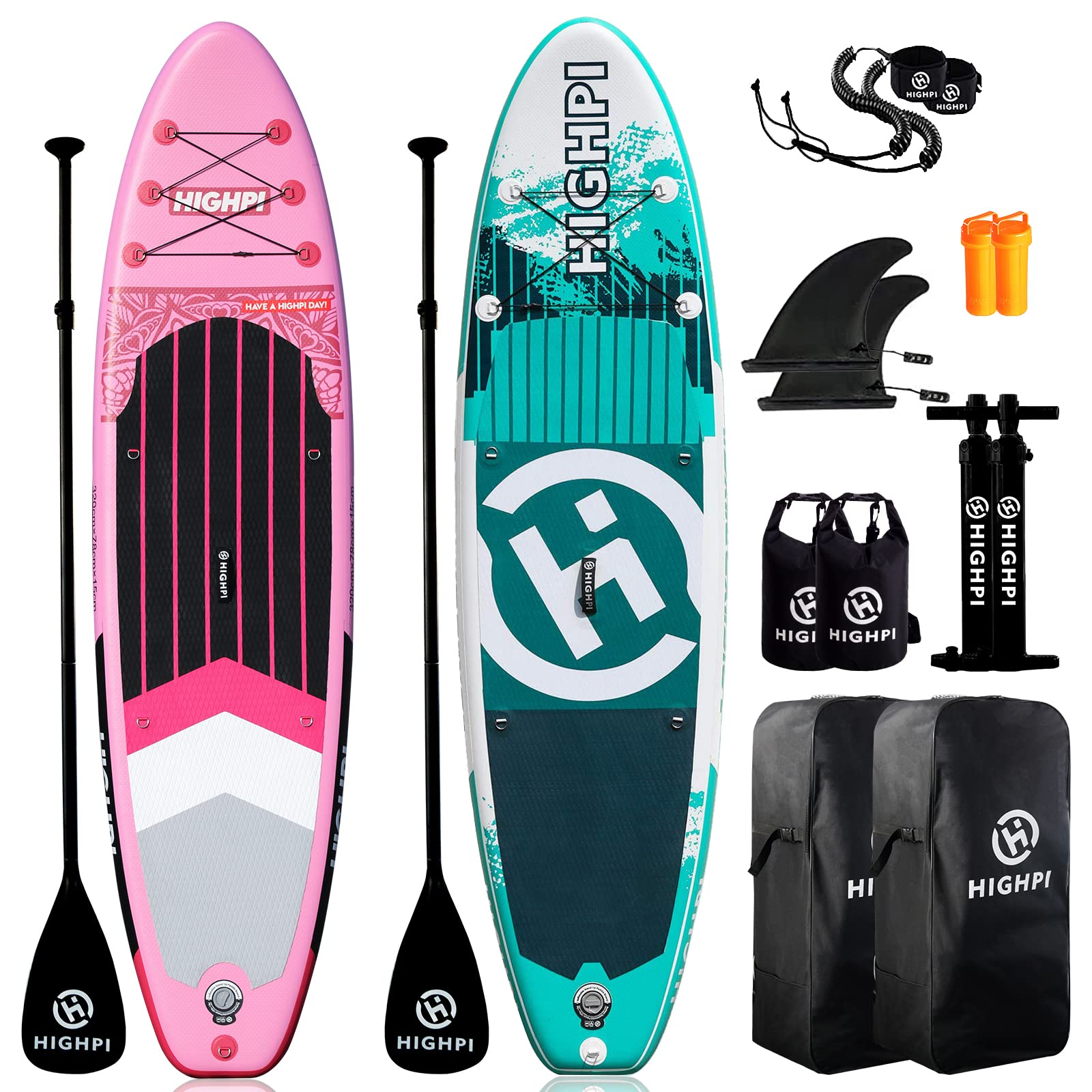 Highpi Inflatable Stand Up Paddle Boards, Ultra-Light SUP for All Skill Levels, w/Accessories Backpack, Anti-Slip Deck, Leash, Adjustable Paddle and Hand Pump, Waterproof Bag