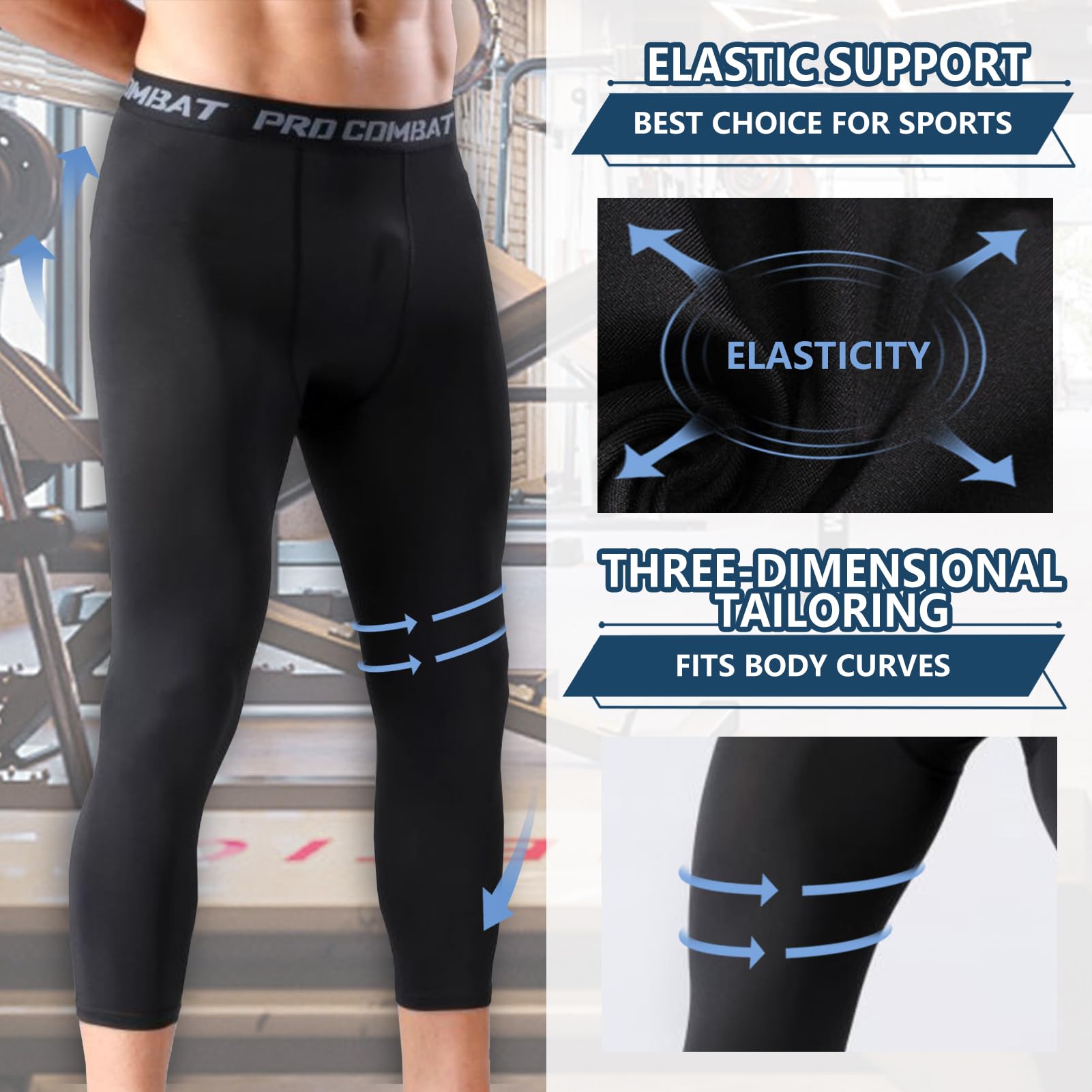 HULG Leggins Uomo 3/4,Leggings, Pantaloni e Collant da Corsa da Uomo,Pantaloni Palestra Uomo, Adatti per la Corsa, Il Jogging e Il Fitness