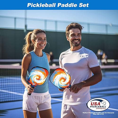 Miniatura 7 de JUNMEI Paletas de pickleball aprobadas por USAPA, juego de 2 palas de pickleball de fibra de vidrio con bolsa de paleta de pickleball y 4 bolas, el
