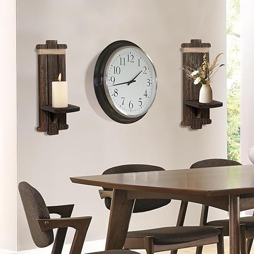 Miniatura 7 de Candelabros de madera de granja, 2 portavelas rústicos para montaje en pared para sala de estar, dormitorio, baño, pasillo, decoración de pared de