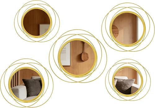 Miniatura 2 de 5 Pcs Decorative Round Modern Gold Circle Mirror Metal Wall Mounted Mirror Wall Art Ring for Hallway, Entryway, Living Room, Dining Room, Bedroom