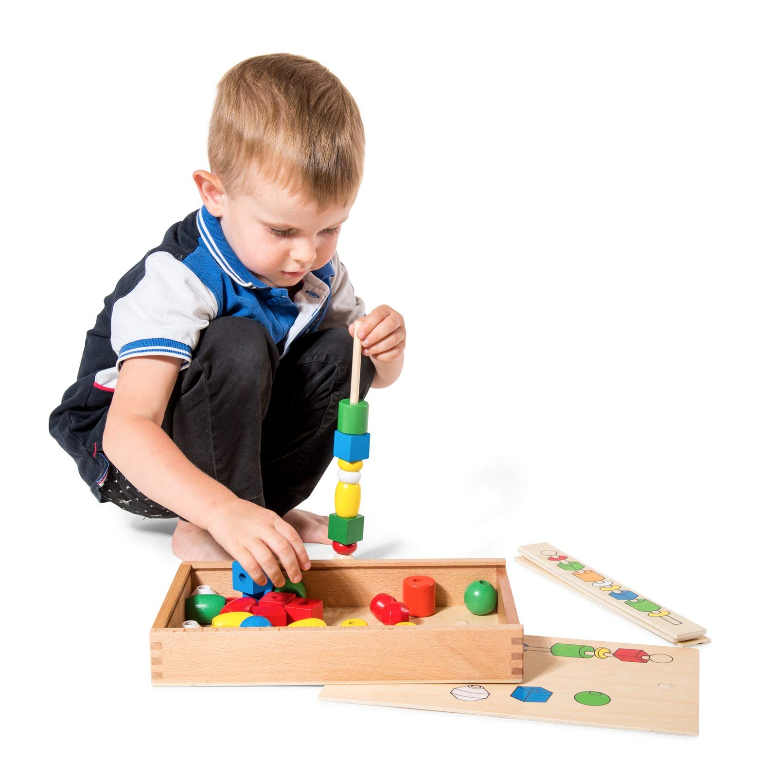 Wooden Lacing Beads for Toddlers Sequencing Activities Set Montessori