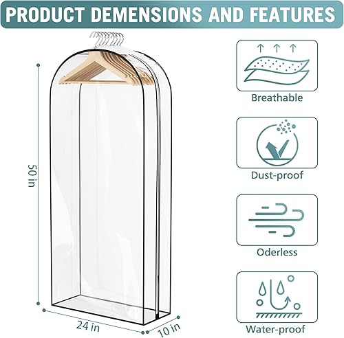 Miniatura 4 de Bolsa transparente para colgar ropa de 10 pulgadas, reforzada, bolsas de traje de 50 pulgadas para almacenamiento de armario abierto, cubierta de