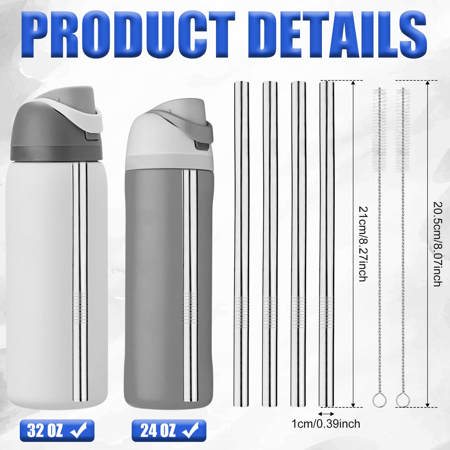 Accessoire Bouteille Owala 40 Oz 4 Pailles Métal 2 Brosses Pour Bouteille Owala 40 Oz - Acier Inoxydable - Compatibles Paille Gourde Stanley