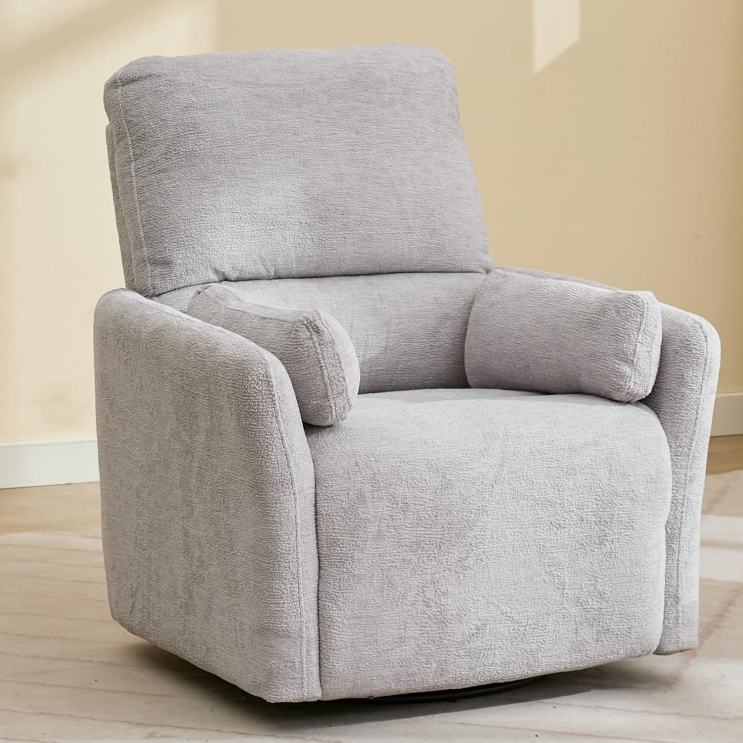 Power Rocker Swivel Recliner Chair for Adults, 26" Extra Wide Glider Reclining Nursery Chair w/USB & Type-C Charger Rocking Chairs for Living Room Bedroom Grey