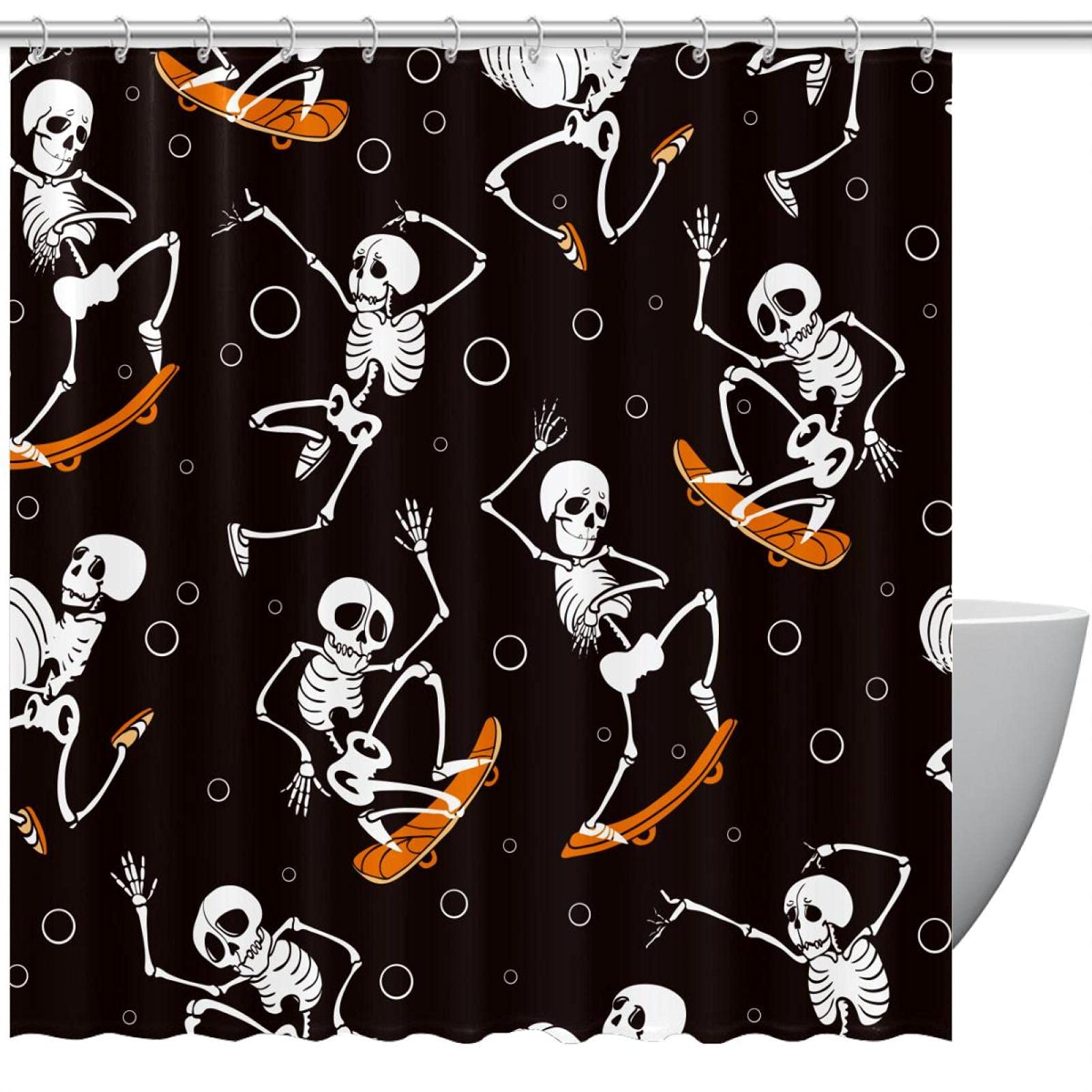 Rideau de douche Halloween squelettes 183x183 cm pour salle de bain festive