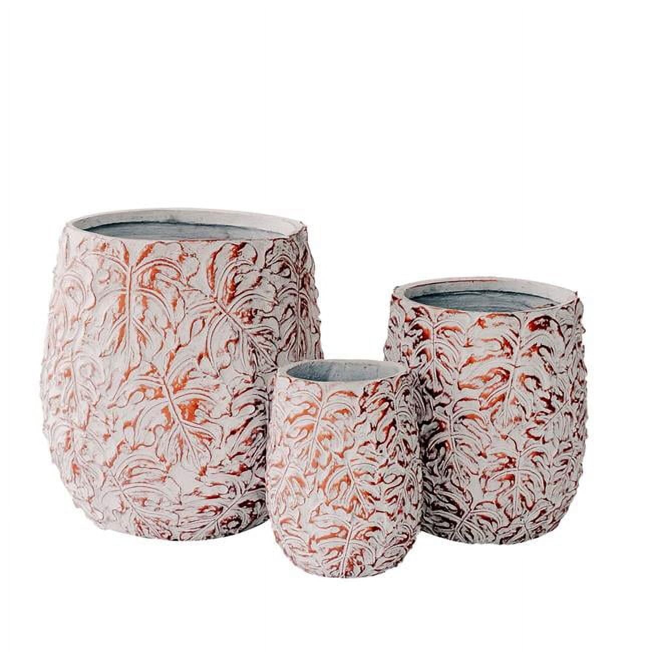 19.3' 15.4' and 12.2'H Tall Beige and Golden Fiberstone/Cement Indoor Outdoor Planters with Drain Hole (Set of 3)