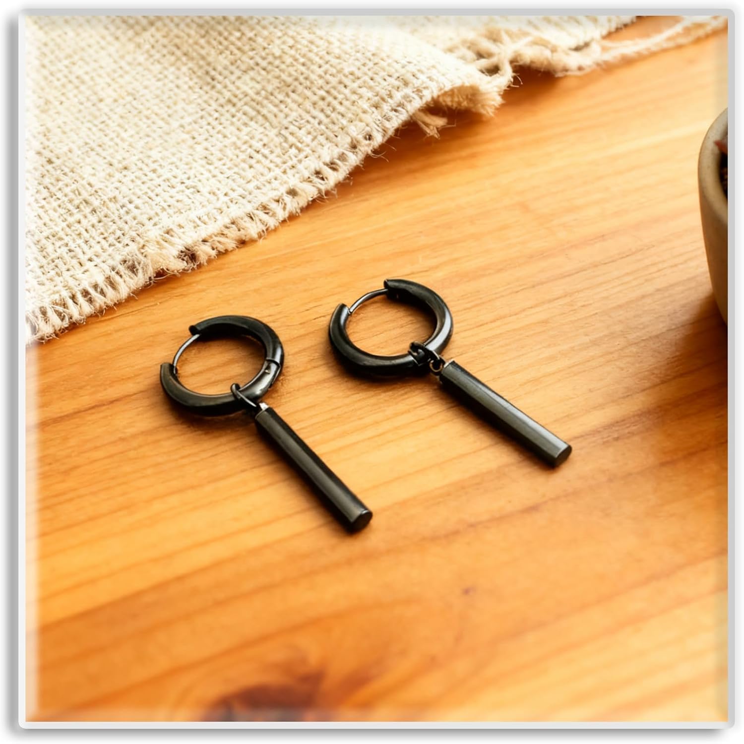 Xusamss Punk Jewelry Stainless Steel Huggie Hinged Earrings Bar Dangle Drop Earrings - Image 3