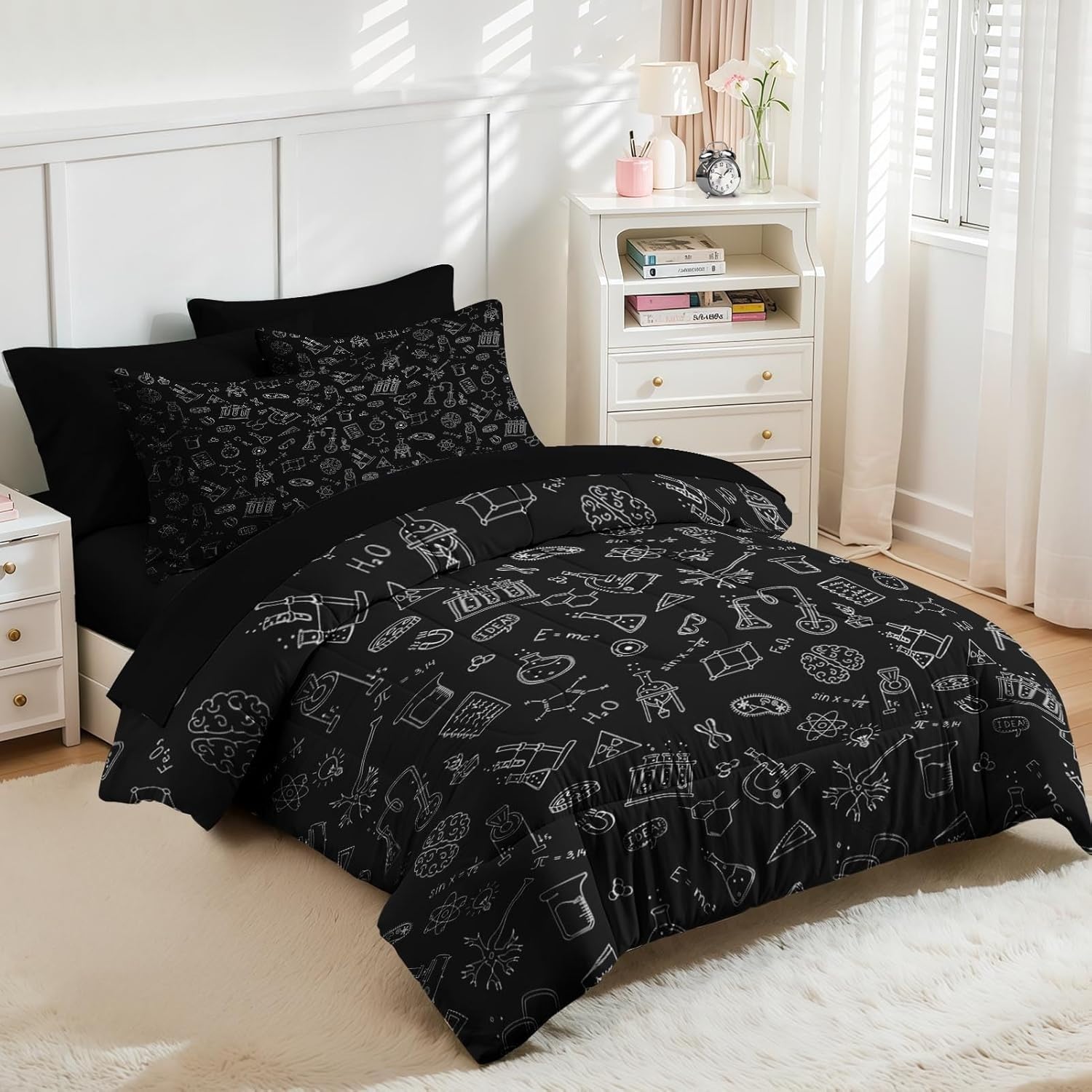 Genérico Edredon Cama 150 Ciencia Edredón Nordico Adulto sin Funda Reversible Juguetón Estampado Suave Ligero Transpirable Duvet 220x240 cm Incluye 2 Fundas de Almohada 50x75 cm YUd1691