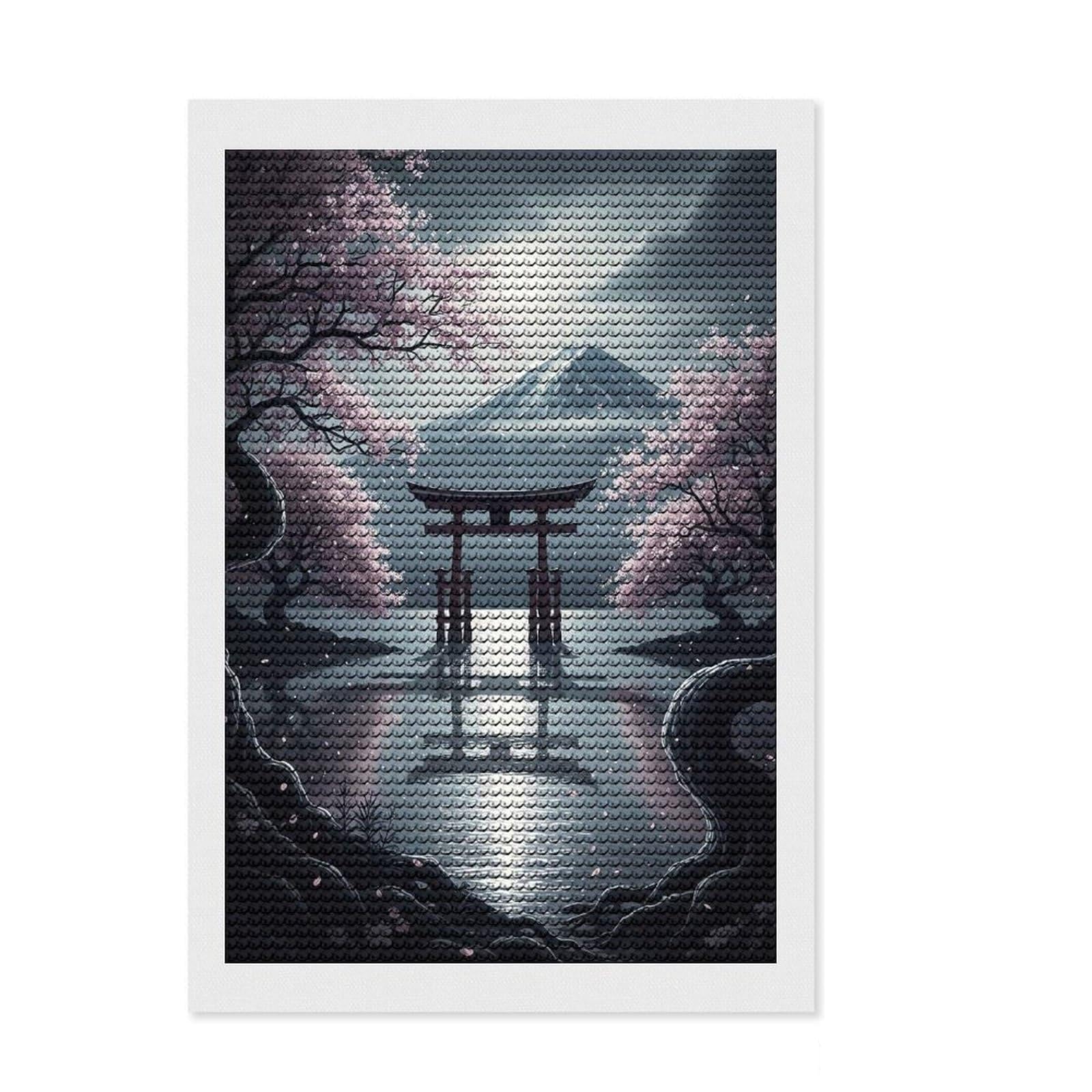 Junmoney Mount Fuji Torii Gate Landscape Diamond Painting Set 8"x12", for Craft Lovers, Creative Leisure Activity, Farmhouse Decor, Holiday Gift Idea