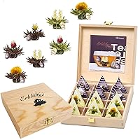 Vista 8 de Creano Abloom Tea - Set de regalo floreciente en caja de madera, 12 piezas en 3 variaciones, negro