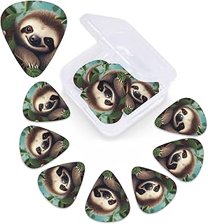 Cute Sloth print Guitar Picks 12 Pack Personalized Guitar Picks with Storage Box Guitar Accessories for Ukulele Electric Acoustic Guitars Bass