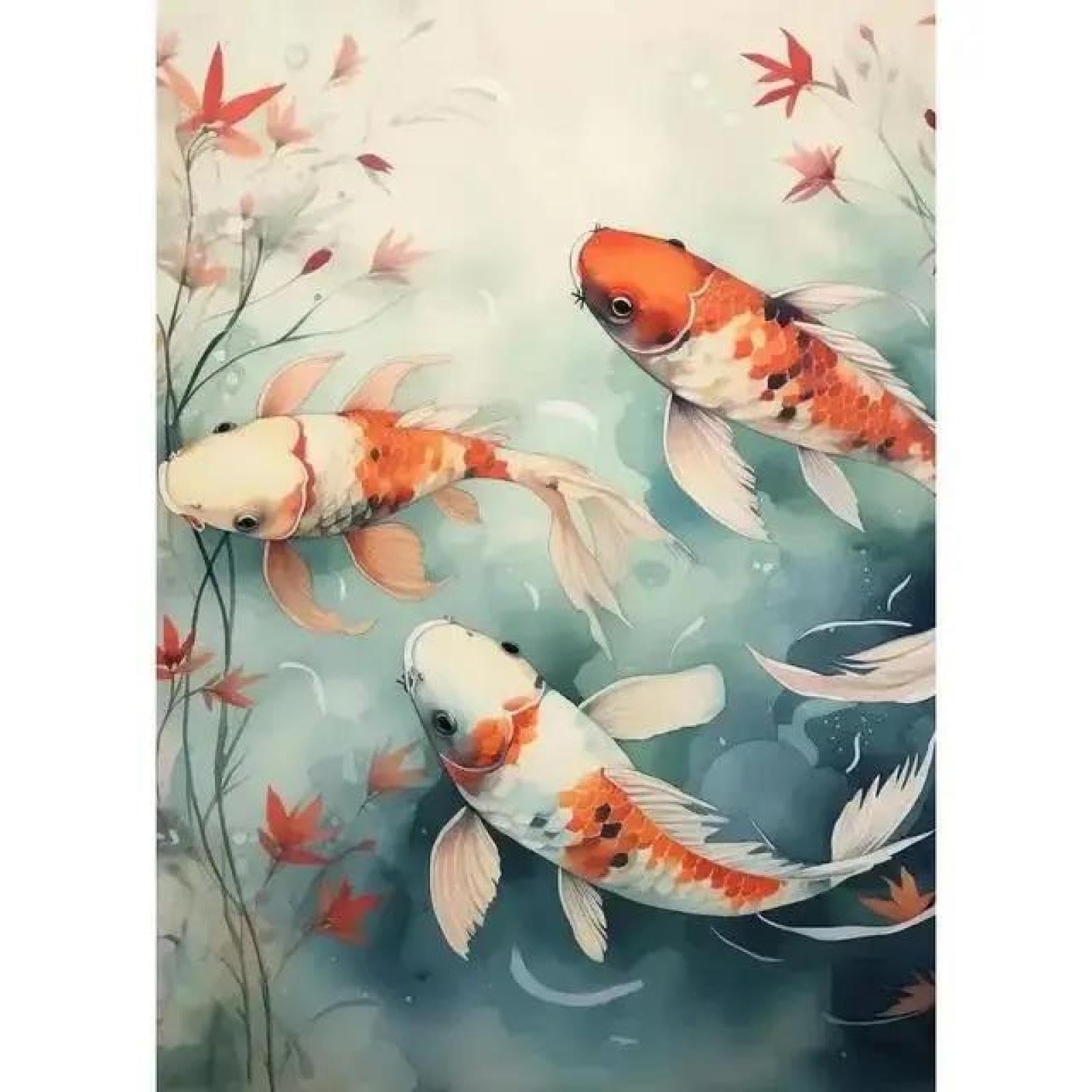 SHINERING Red Koi Fish Golden Carp With Lotus Flower Landscape Canvas Painting Wall Art Poster Prints Picture For Living Room Decor A11 21X30Cm Unframed