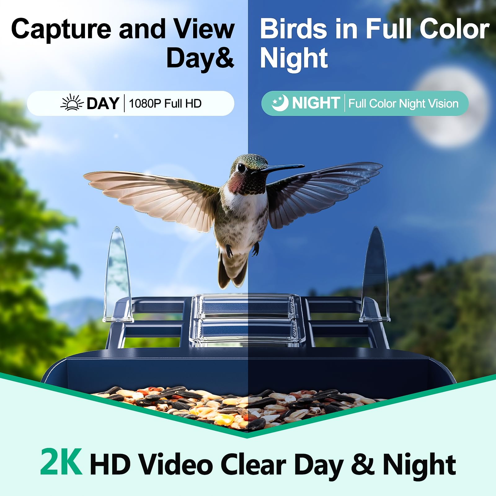 Comedero para pájaros con cámara con identificación IA, panel solar para pájaros de más de 10000 especies, casa inteligente para pájaros con cámara, vista en vivo 2K, alertas de llegada instantánea