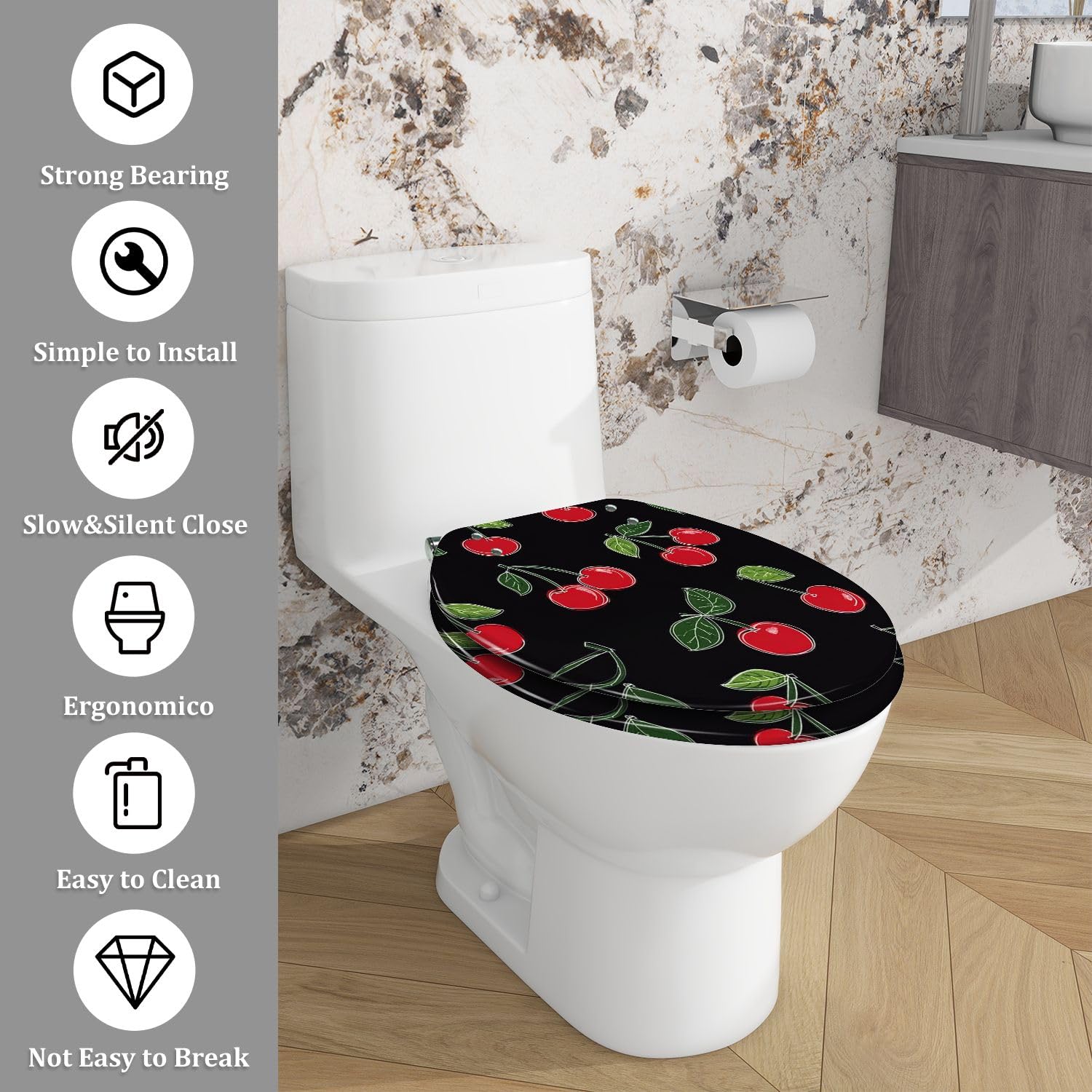 Asiento de inodoro alargado de resina genérico para baños decorativos
