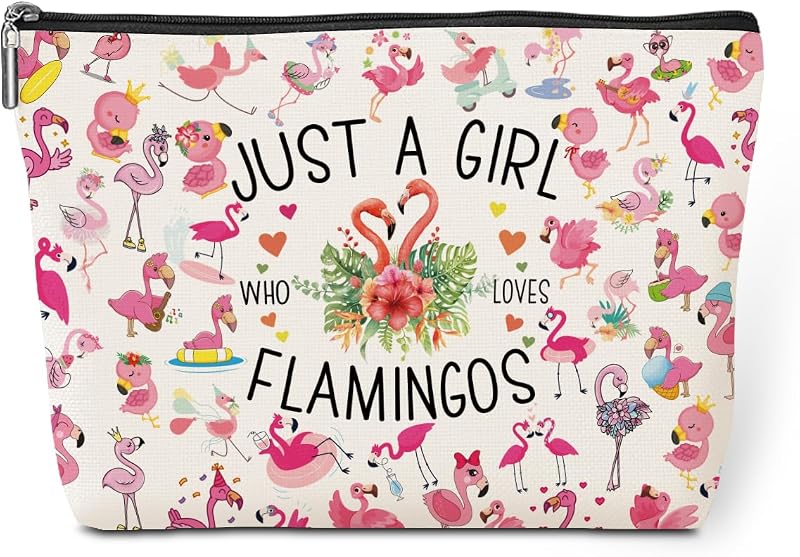 Necessaire de maquiagem jeilink com estampa dupla de flamingos
