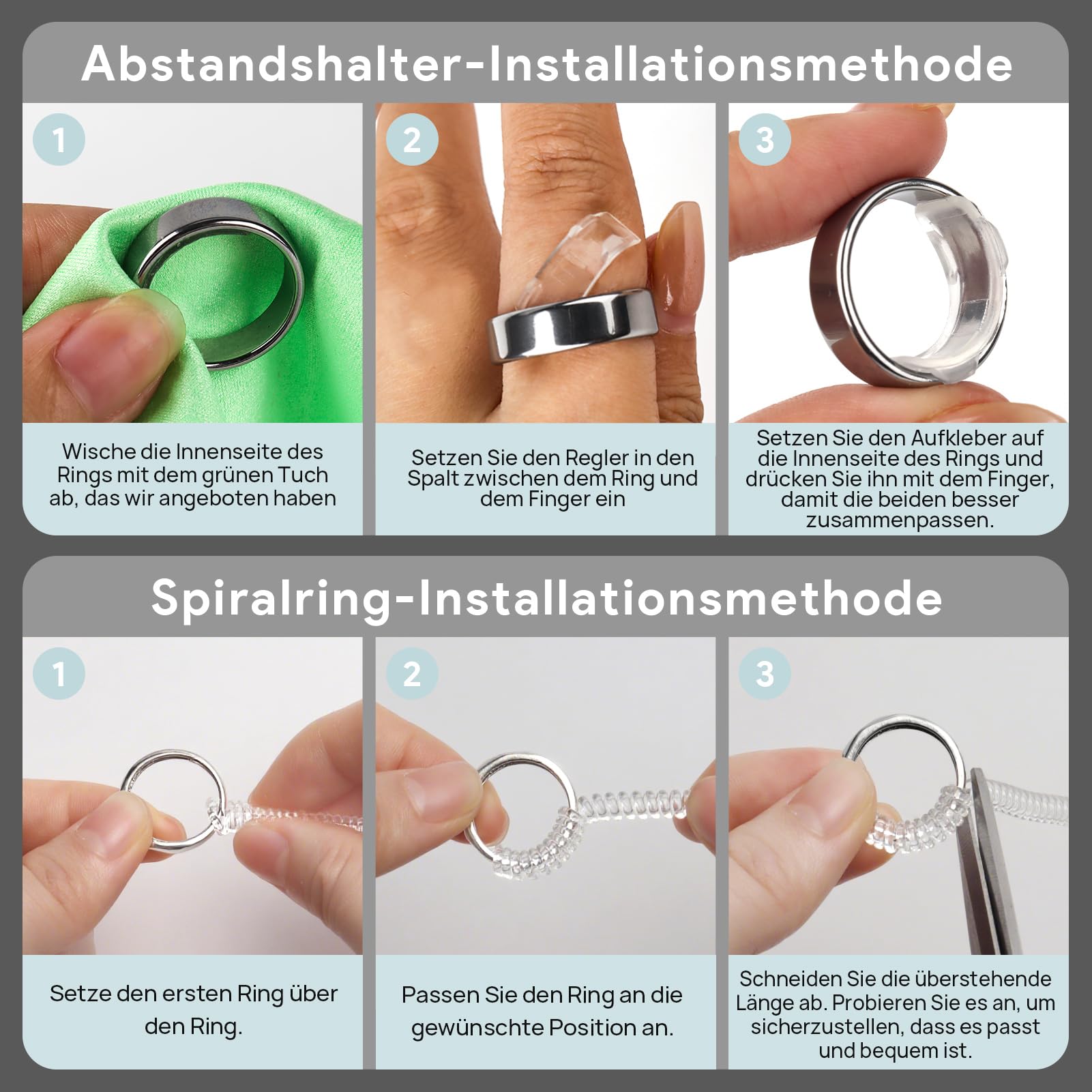 25 Stück Ringgrößenversteller für lose Ringe, 16 Stück Ringgrößenversteller umfassen 8 Verschiedene Größen und 8 spiralförmigen Ringanpasser umfassen 4 verschiedenen Durchmessern erhältlich